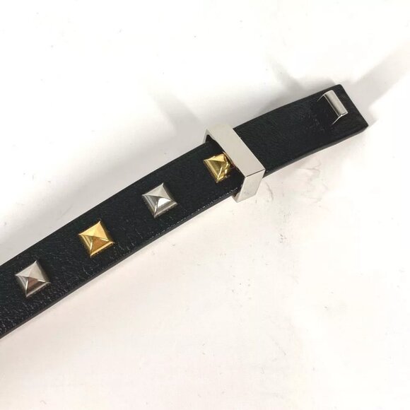 HERMES Studs Mini dog crew Carre Bangle accessories Bracelet Leather Black - Picture 8 of 11